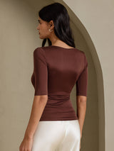 [Coffee] SilkSilky-CA Half Sleeve Women's T-Shirt 002