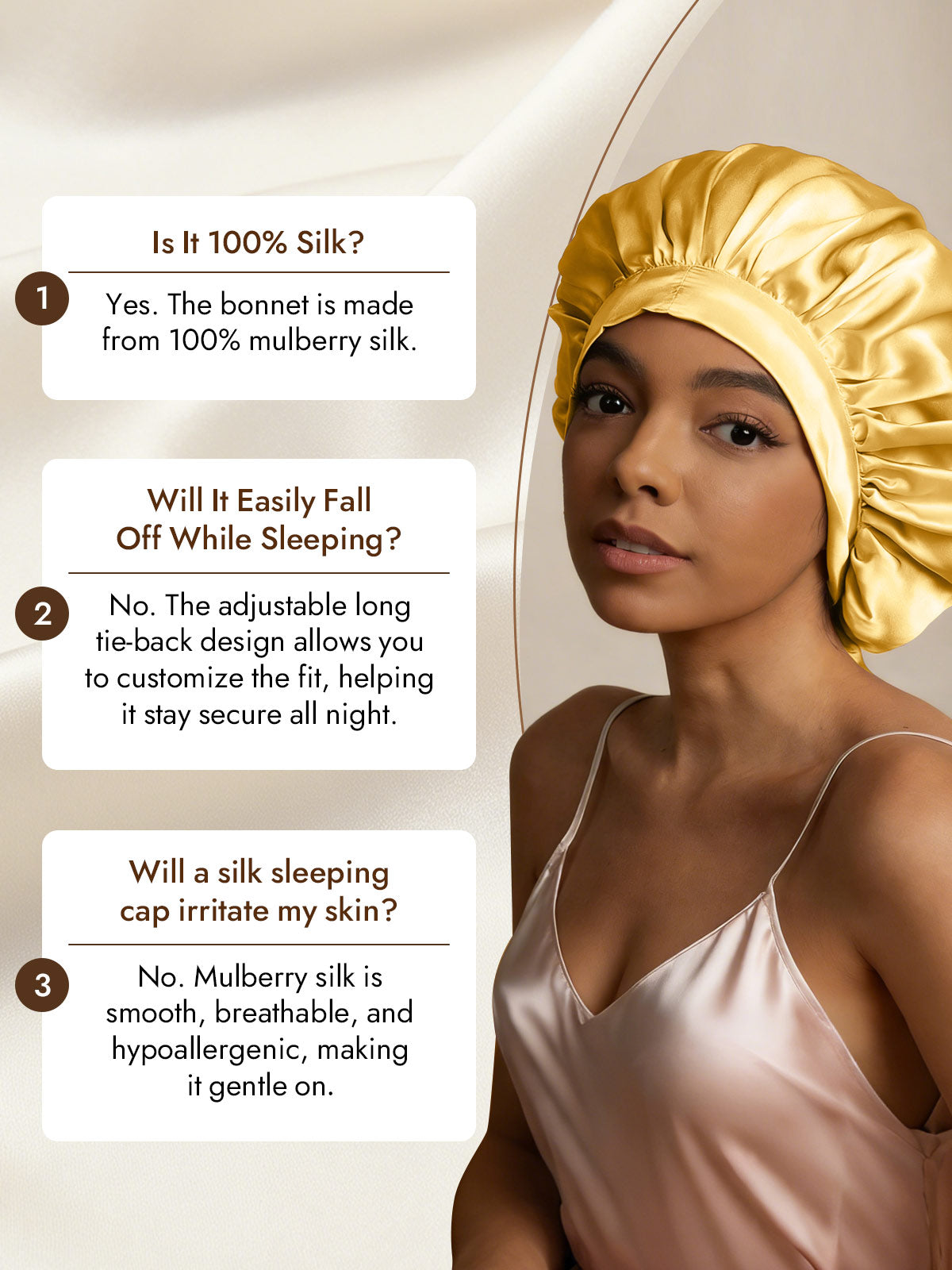 [Champagne] SilkSilky-CA Pure Silk Sleep Cap 007