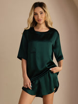 [Dark Green] SilkSilky-CA Short Sleeve Round Neck Women's Pajamas 005