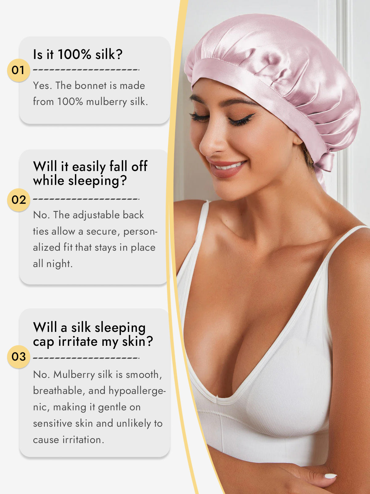 [Light Pink] SilkSilky-CA Pure Silk Sleep Cap 006