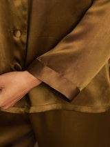 [Brown] SilkSilky-CA Long Sleeve Lapel Collar Women's Pajamas 008