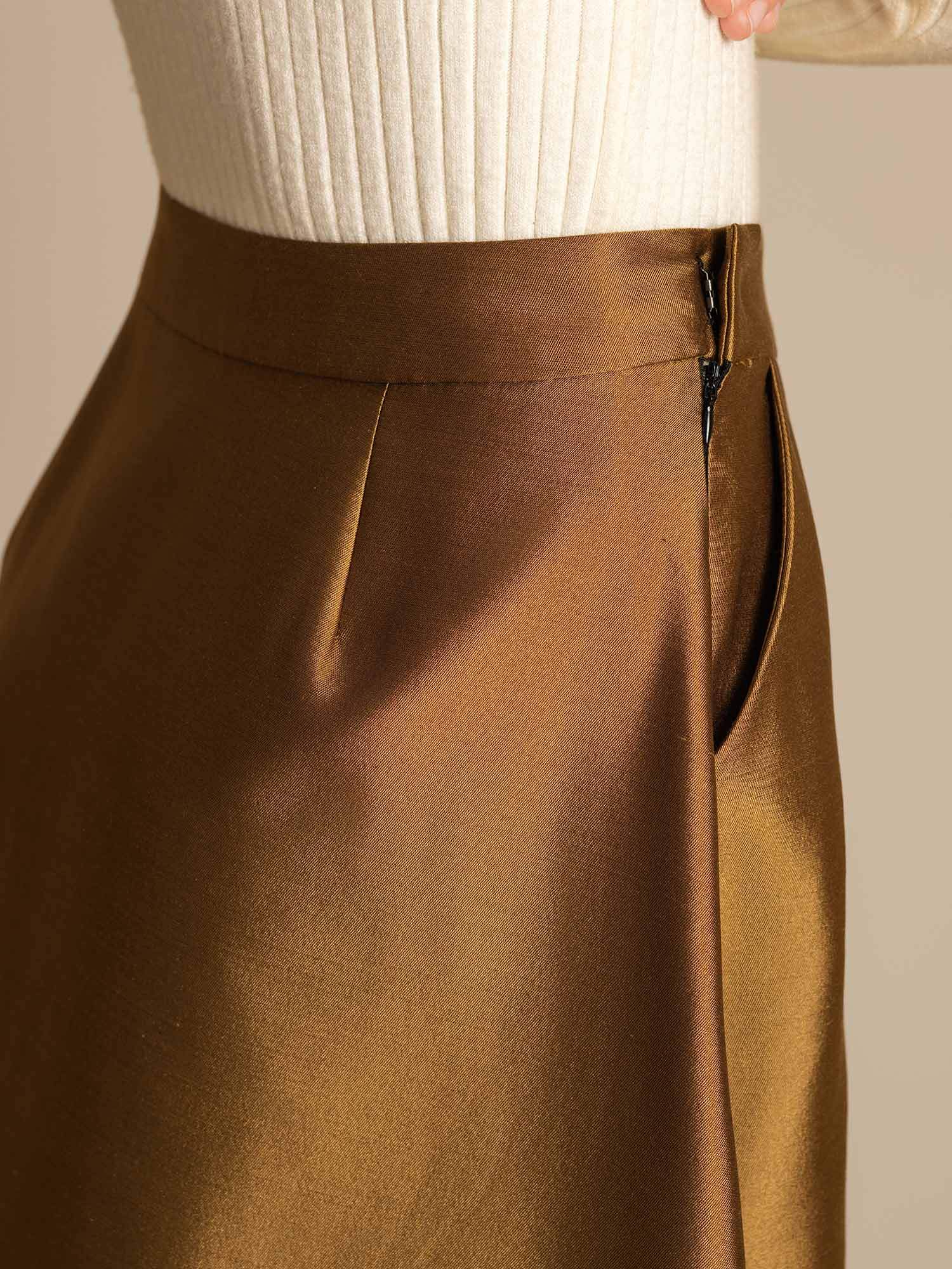 [Bronze] SilkSilky-CA 32Momme Silk-Wool Blend Skirt 004,