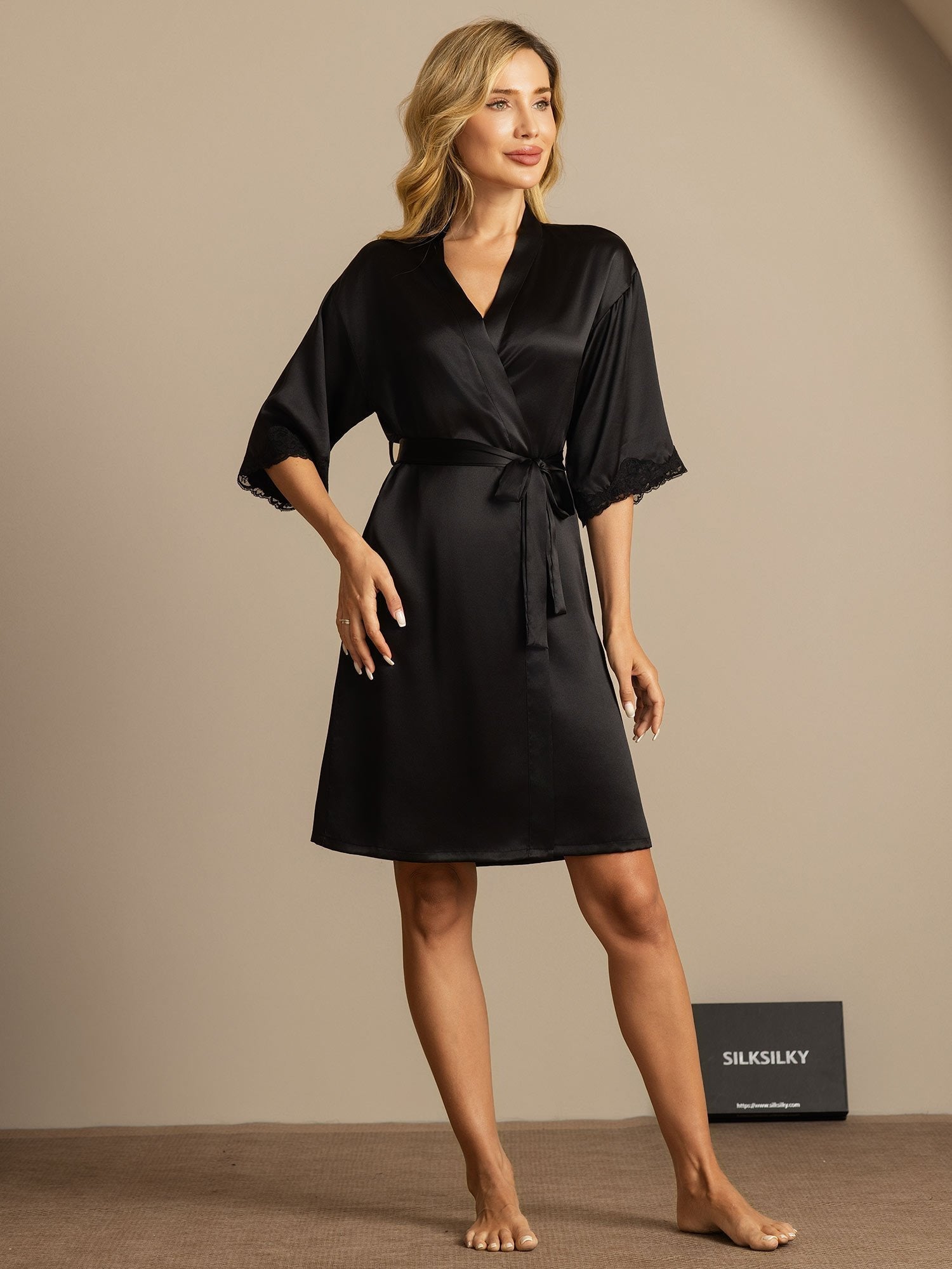 [Black] SilkSilky-CA Pure Silk Womens Robe 006