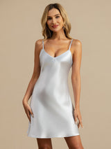 [Light Blue] SilkSilky-CA Spaghetti Strap V Neck Nightgown 001