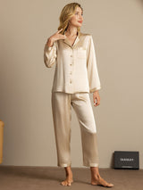 [Champagne] SilkSilky-CA Long Sleeve Lapel Collar Women's Pajamas 004