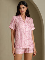 [Pink Leopard] SilkSilky-CA Short Sleeve Notch Collar Women's Pajamas 001