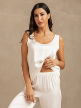 [White] SilkSilky-CA 19Momme Machine-Washable Silk Sleeveless Scoop Neck Women's Pajamas 007