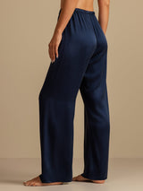 [Dark Blue] SilkSilky-CA 19Momme Machine-Washable Silk Women's Sleep Pants 002