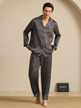 [Black Ginkgo] SilkSilky-CA 19Momme Long Sleeve Notch Collar Men's Pajamas 008