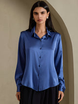 [Real Teal] SilkSilky-CA Long Sleeve Lapel Collar Women's Shirt 003