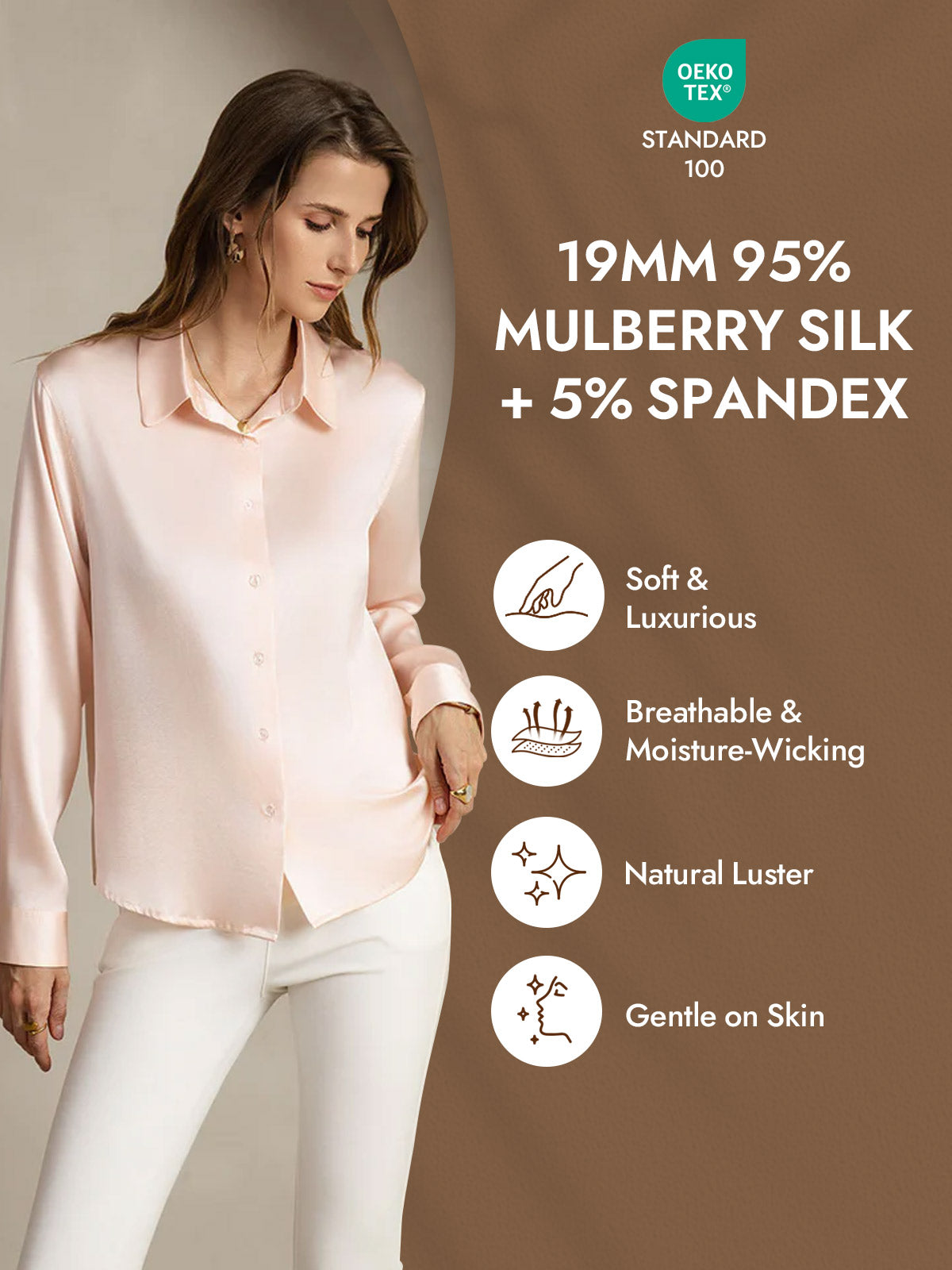 [Light Pink] SilkSilky-CA Silk Long Sleeve Lapel Collar Women's Shirt 004