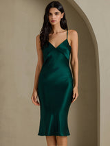 [Green] SilkSilky-CA Spaghetti Strap V Neck Dress 001