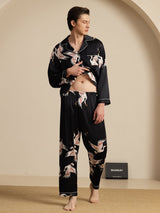 [Black] SilkSilky-CA Long Sleeve Lapel Collar Men's Pajamas 008