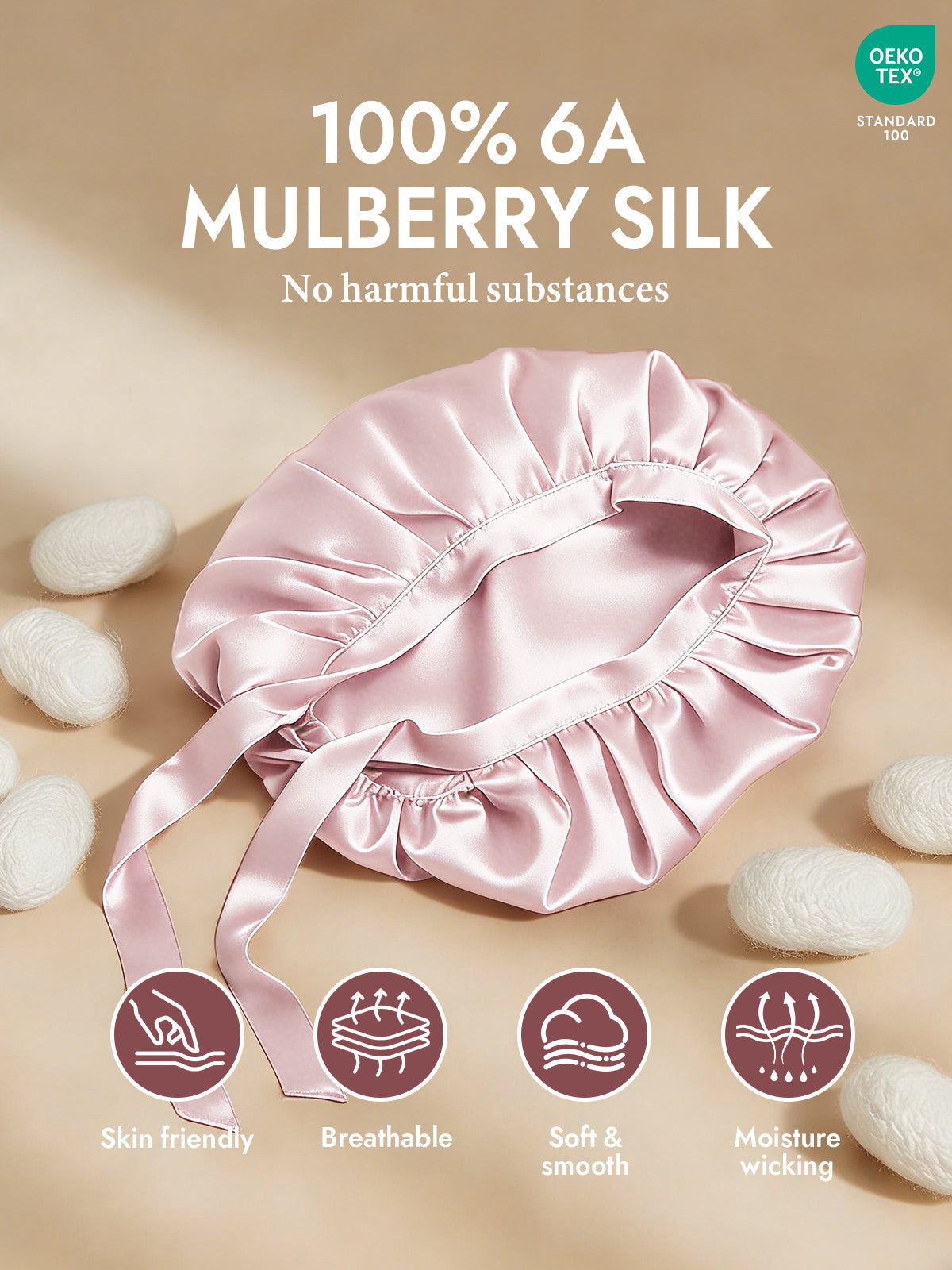 [Light Pink] SilkSilky-CA Pure Silk Sleep Cap 002