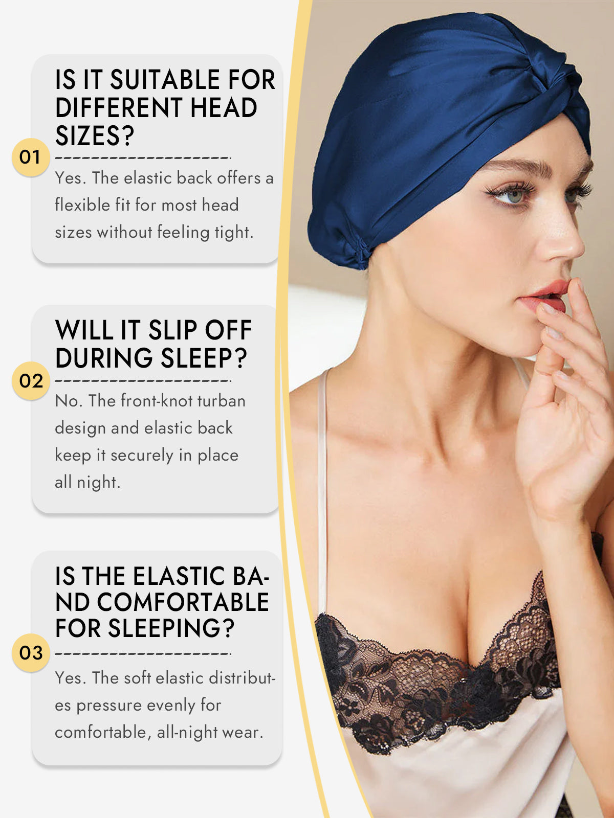 [Dark Blue] SilkSilky-CA Pure Silk Sleep Cap 007