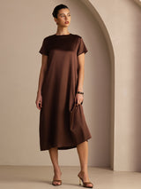 [Bitter Chocolate] SilkSilky-CA Short Sleeve Round Neck Dress 004