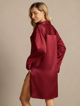 [Wine] SilkSilky-CA Long Sleeve Lapel Collar Nightshirt 002