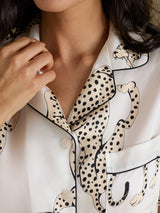 [White Cheetah] SilkSilky-CA Short Sleeve Notch Collar Women's Pajamas 005
