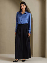 [Real Teal] SilkSilky-CA Long Sleeve Lapel Collar Women's Shirt 006
