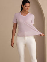 [Lavender] SilkSilky-CA Short Sleeve V Neck Women's T-Shirt 005