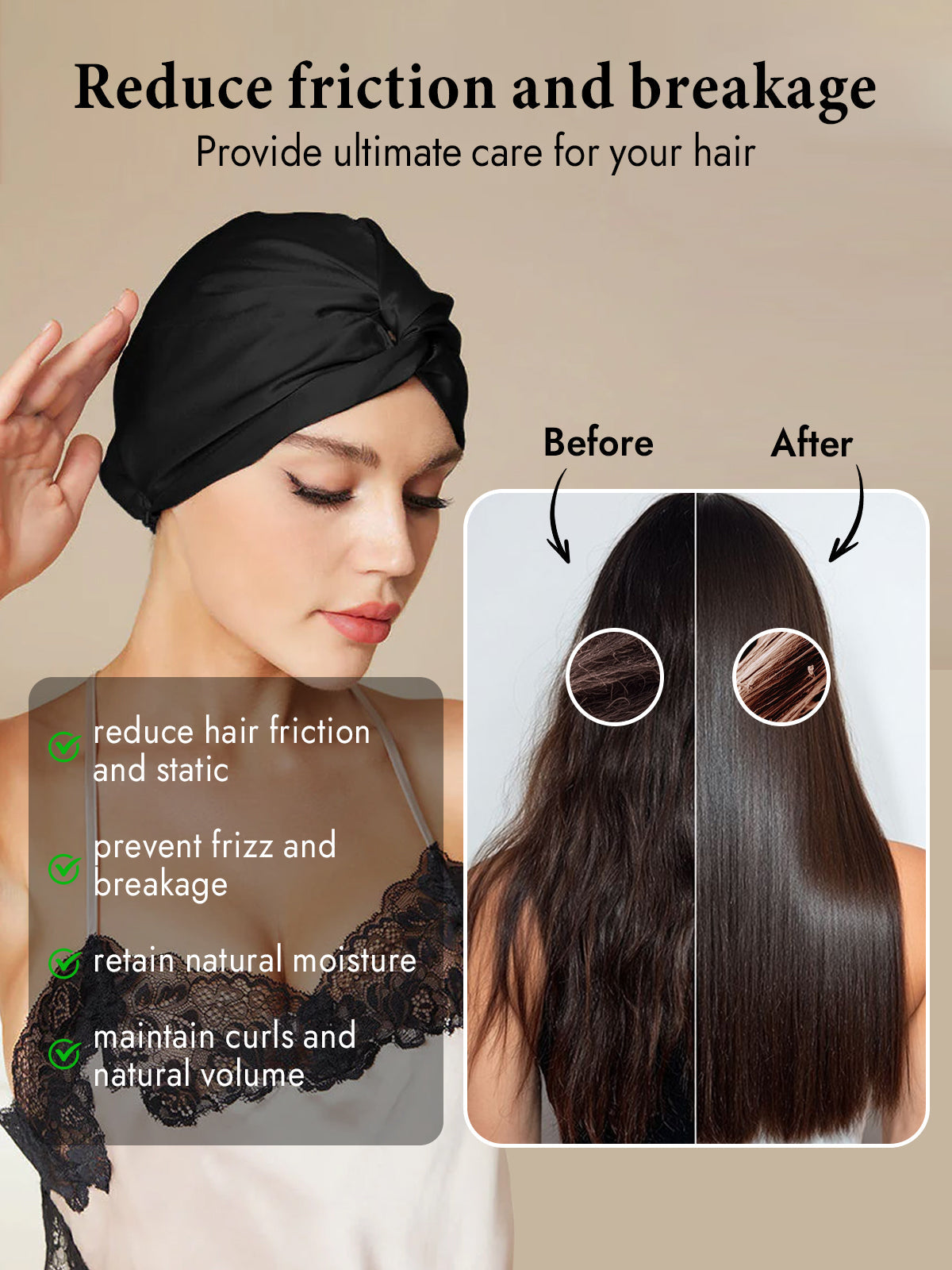 [Black] SilkSilky-CA Pure Silk Sleep Cap 004