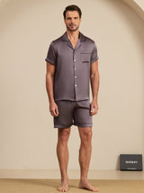 [Purple Gray] SilkSilky-CA Short Sleeve Notch Collar Men's Pajamas 003