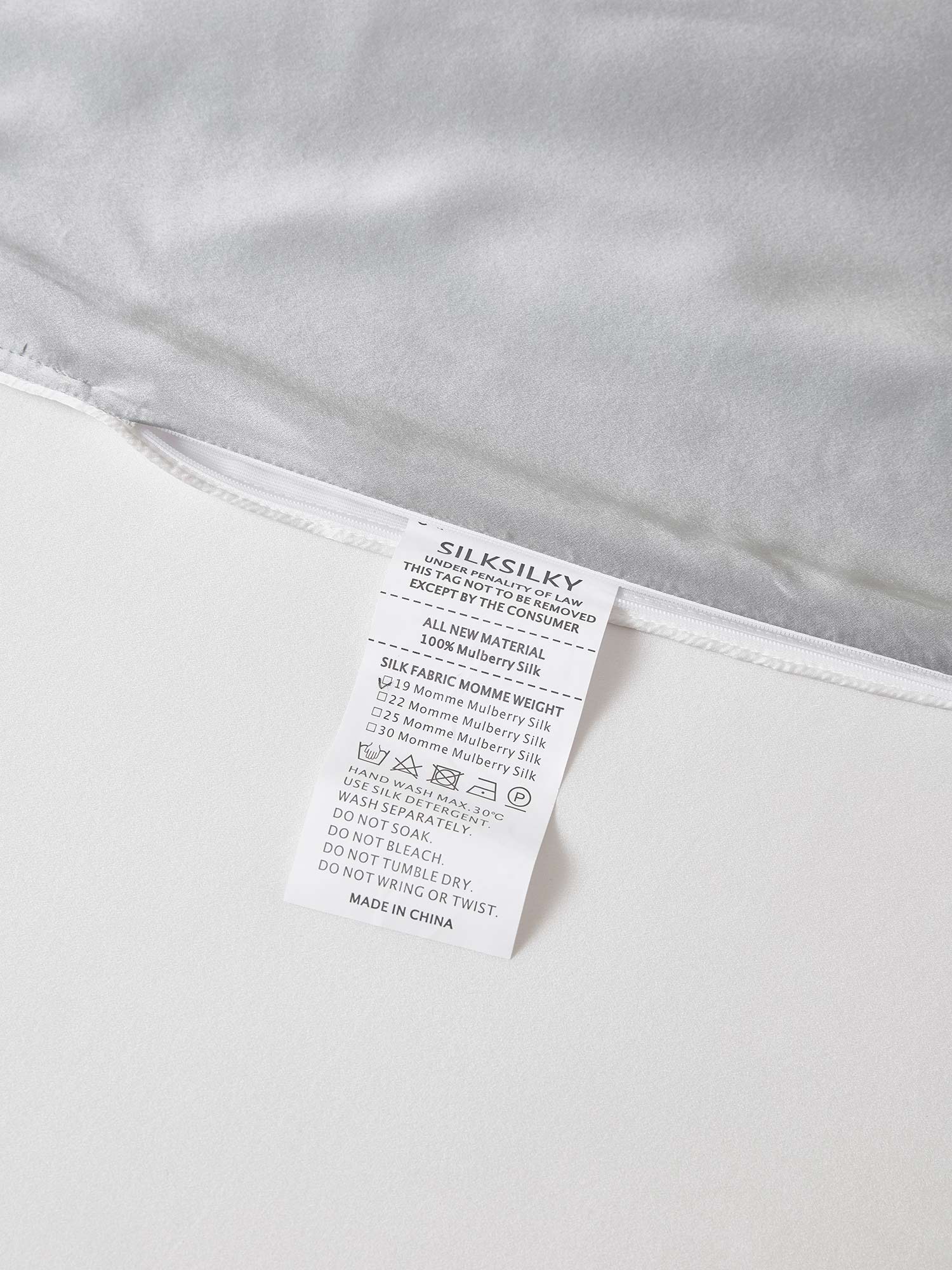 [LightGray+White] SilkSilky-CA 19Momme Pure Silk Bedding Set 006,