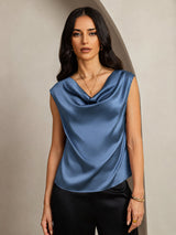 [Real Teal] SilkSilky-CA Cap Sleeve Cowl Neck Women's T-Shirt 005