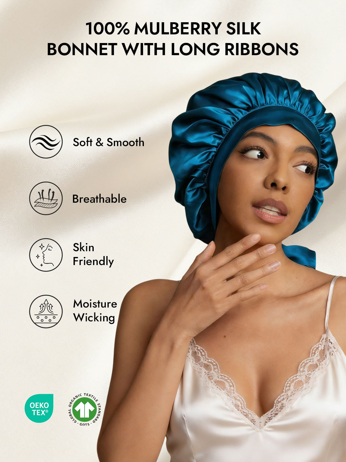 [Teal] SilkSilky-CA Pure Silk Sleep Cap 002