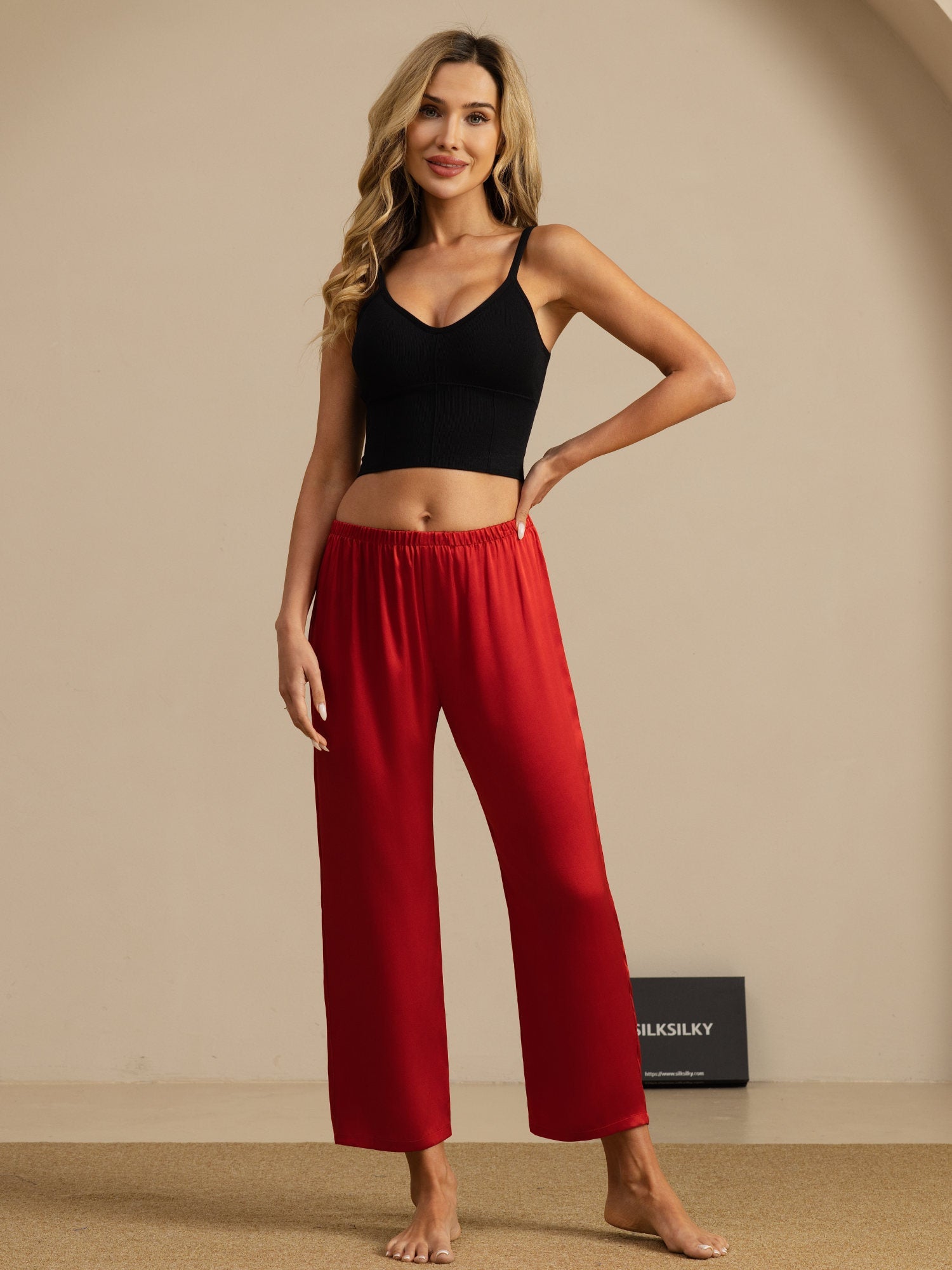 [Wine] SilkSilky-CA Women's Sleep Pants 006