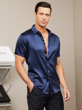 SilkSilky CA Silk Short Sleeve Collar Men's Shirt DarkBlue 006