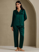 [Dark Green] SilkSilky-CA Long Sleeve Lapel Collar Women's Pajamas 003