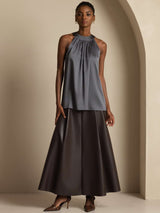 [Dark Gray] SilkSilky-CA Sleeveless Halter Women's T-Shirt 005