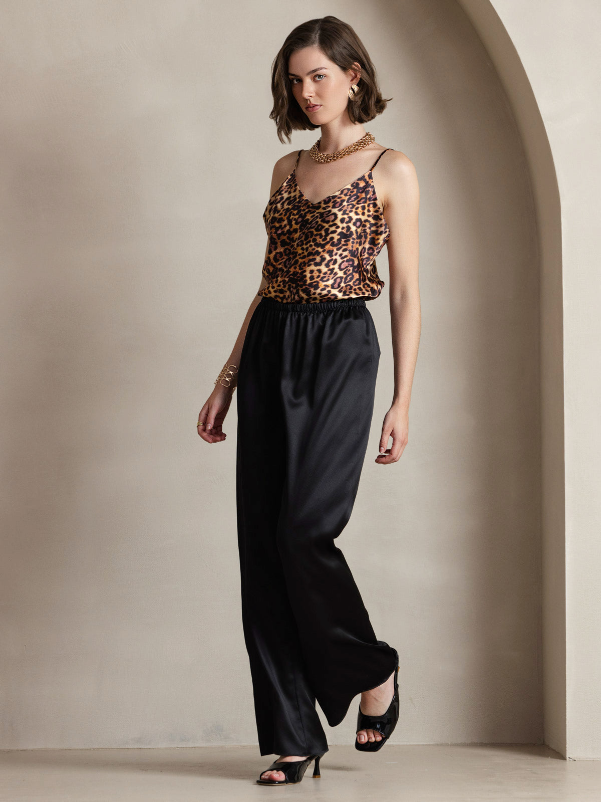[Leopard] SilkSilky-CA Pure Silk V Neck Camisole 004