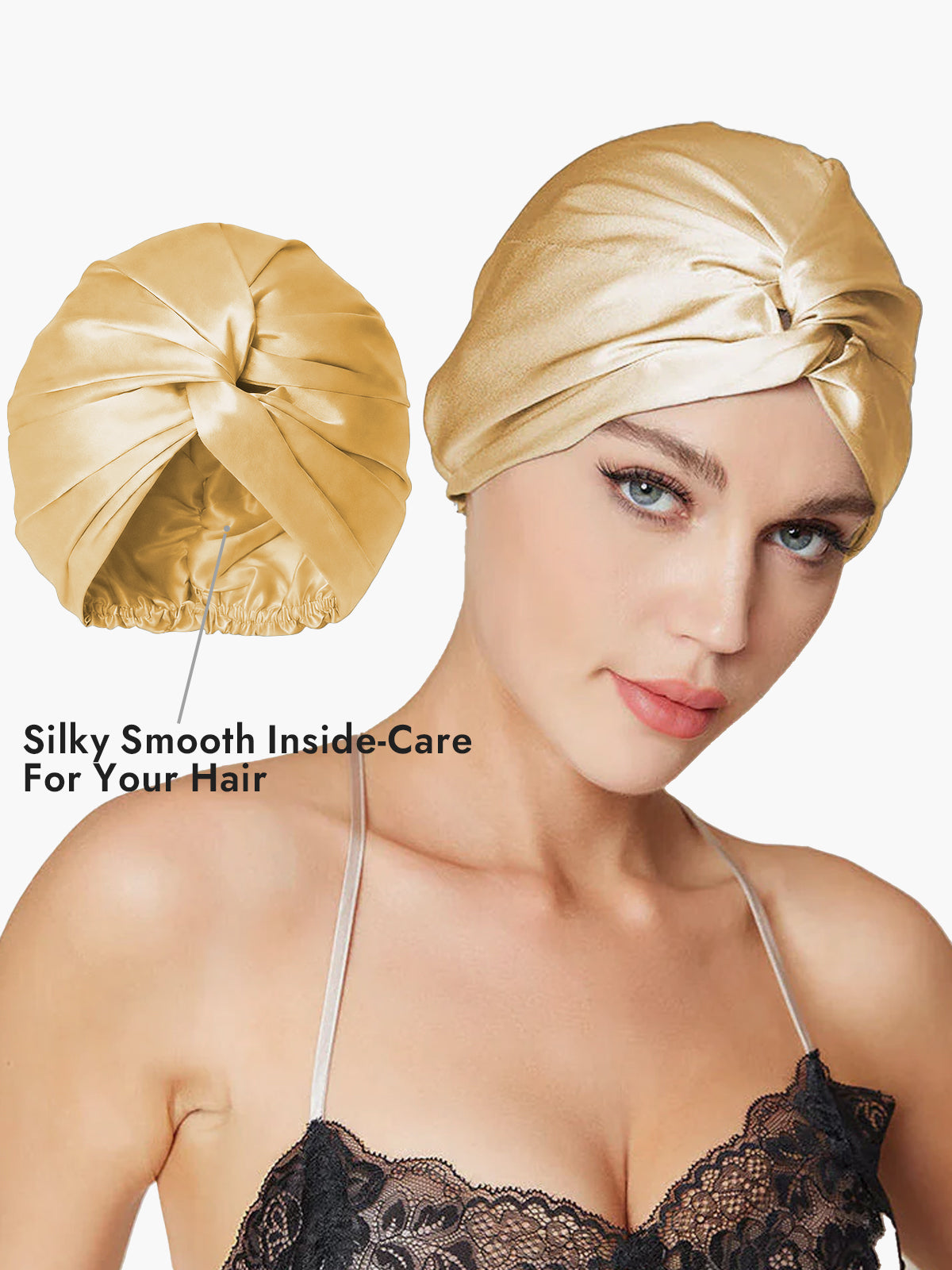 [Champagne] SilkSilky-CA Pure Silk Sleep Cap 002