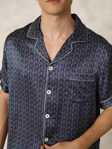 [Navy Ginkgo] SilkSilky-CA Short Sleeve Notch Collar Men's Pajamas 007