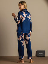 [Dark Blue] SilkSilky-CA Long Sleeve Lapel Collar Women's Pajamas 002