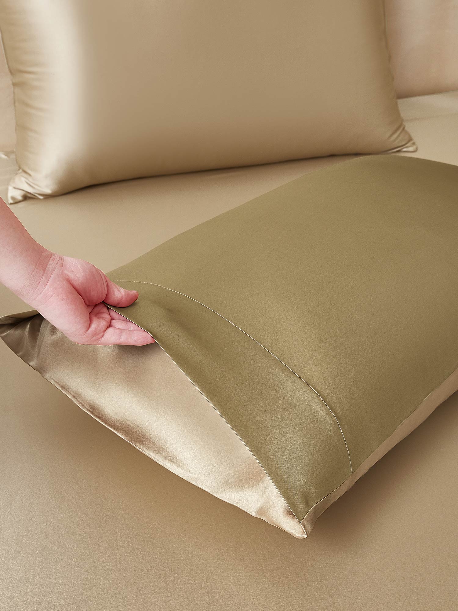 [Beige+Khaki] SilkSilky-CA 19Momme Bedding Set 005