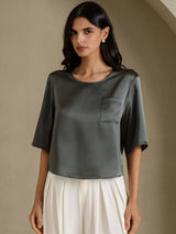 [Dark Gray] SilkSilky-CA Half Sleeve Women's T-Shirt 003