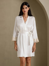 [White] SilkSilky-CA 3/4 Sleeve Women's Robe 001