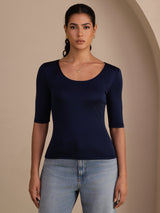 [Dark Blue] SilkSilky-CA Half Sleeve Women's T-Shirt 001