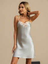 [Light Blue] SilkSilky-CA Spaghetti Strap V Neck Nightgown 005
