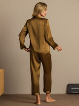[Brown] SilkSilky-CA Long Sleeve Lapel Collar Women's Pajamas 002
