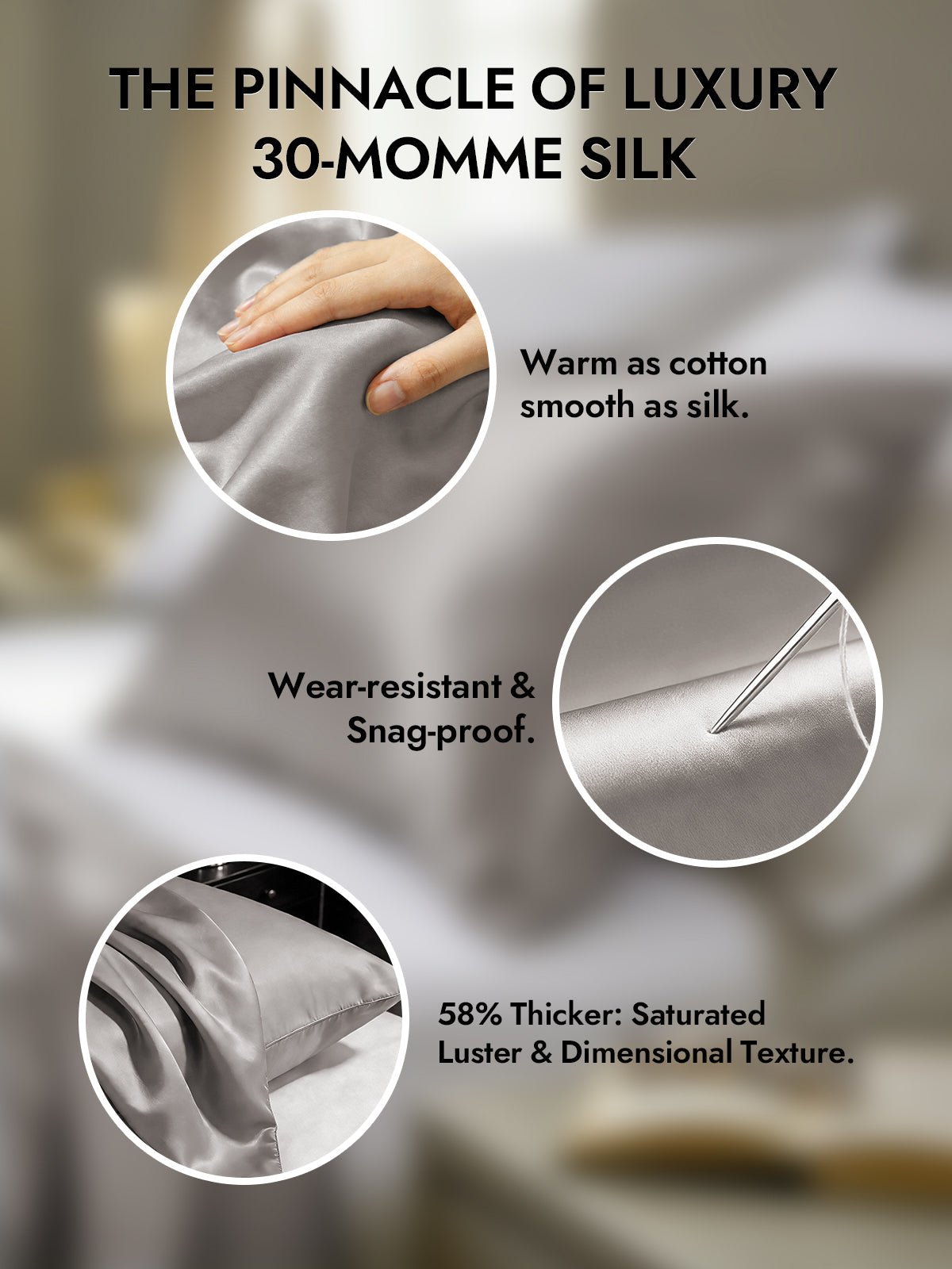 [Gray] SilkSilky-CA 30Momme Pure Silk Pillowcase 002
