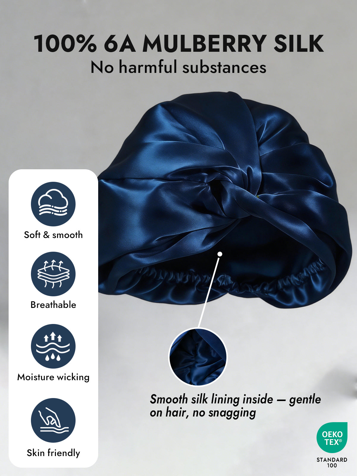 [Dark Blue] SilkSilky-CA Pure Silk Sleep Cap 003