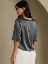 [Dark Gray] SilkSilky-CA Half Sleeve Women's T-Shirt 002