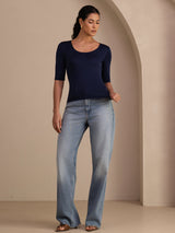 [Dark Blue] SilkSilky-CA Half Sleeve Women's T-Shirt 006