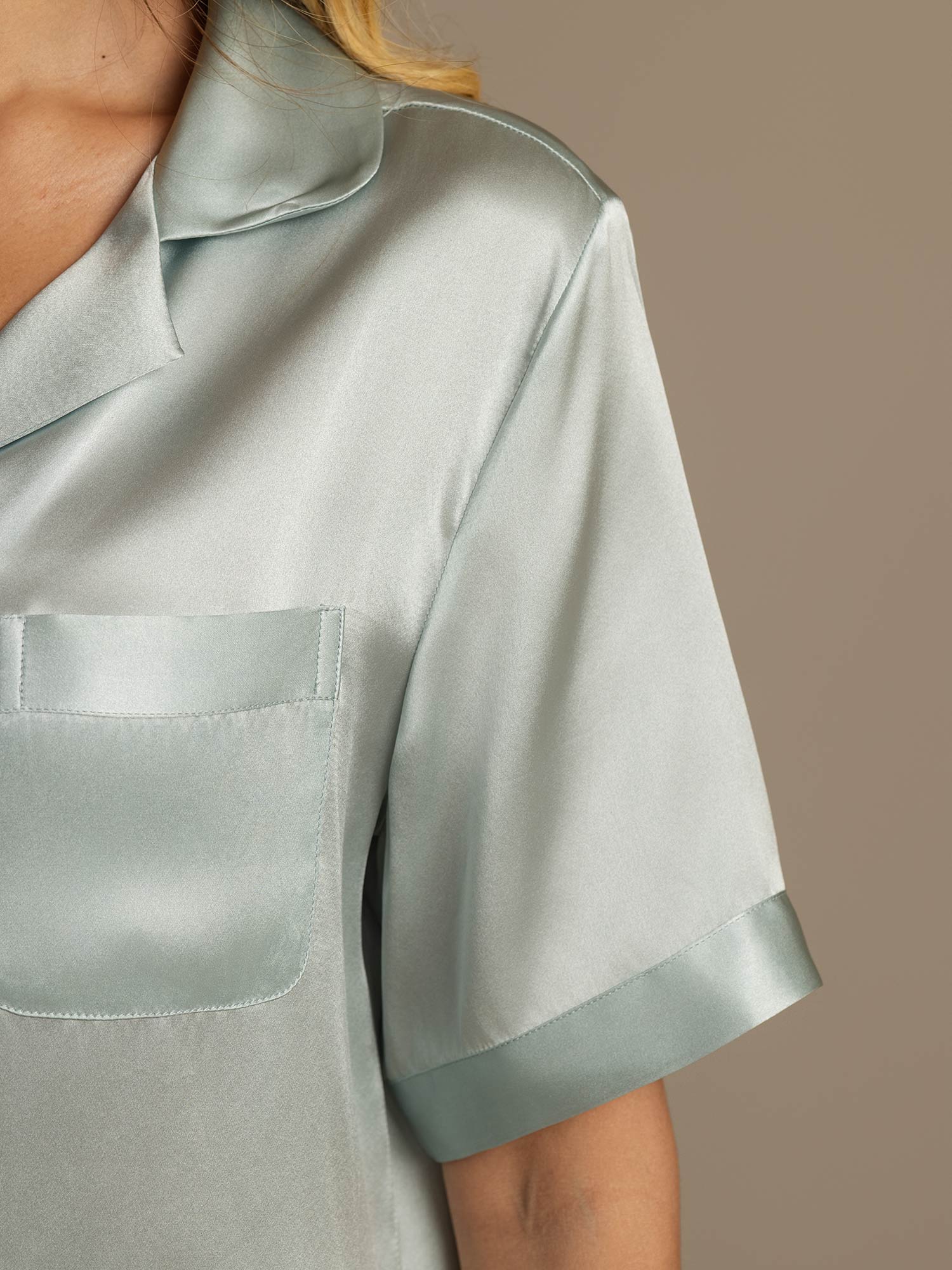 [Light Blue] SilkSilky-CA Pure Silk Notch Collar Women's Pajamas 008,