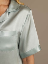 [Light Blue] SilkSilky-CA Pure Silk Notch Collar Women's Pajamas 008,