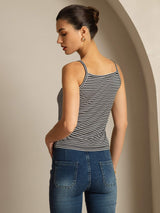 [Black Stripe] SilkSilky-CA Spaghetti Strap Square Neck Camisole 002